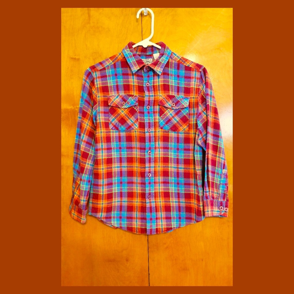Vintage L.L. Bean Boy’s Kids Button down Cotton Plaid Flannel Shirt